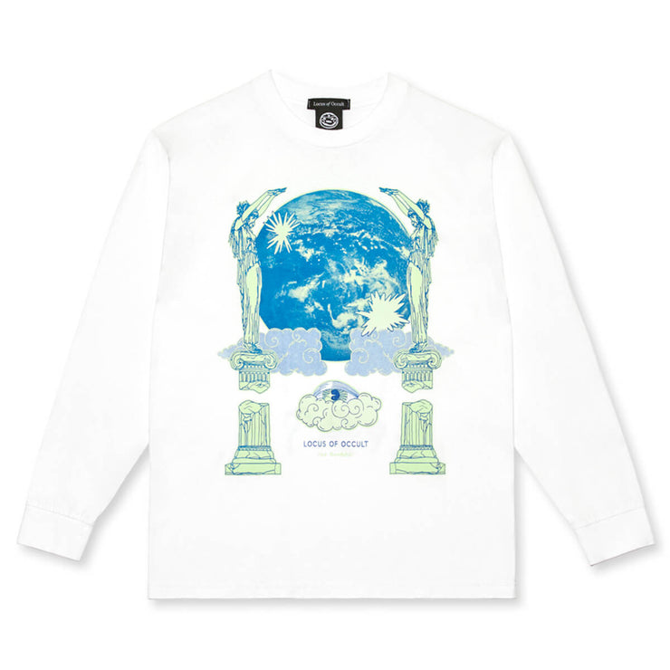 Locus Occult vintage inspired, oversized graphic long sleeve t-shirt. 100% cotton, garment dyed heavyweight tee, made in the USA. Screen-printed in NYC.