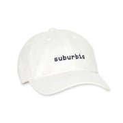 Suburbia Dad Cap, White with Navy Embroidery